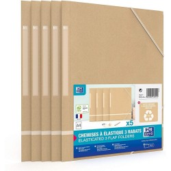 Mapa carton reciclat, cu elastic pe colturi, 5 buc/set, OXFORD Touareg - culoarea nisipului/alb