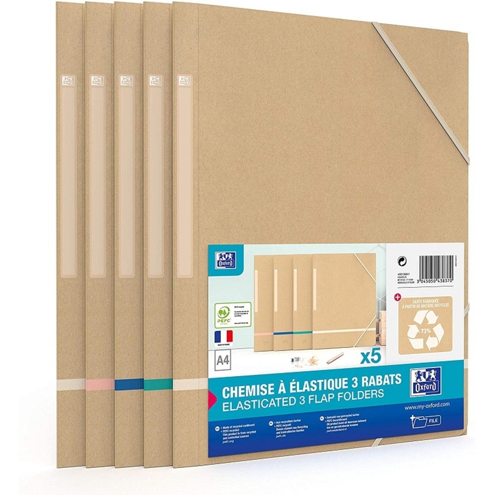 Mapa carton reciclat, cu elastic pe colturi, 5 buc/set, OXFORD Touareg - culoarea nisipului/asortate