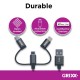 Cablu date GRIXX Optimum - 3 in 1 Micro USB/USB-C/8-pin Apple MFI License, impletit, lungime 1m - gri