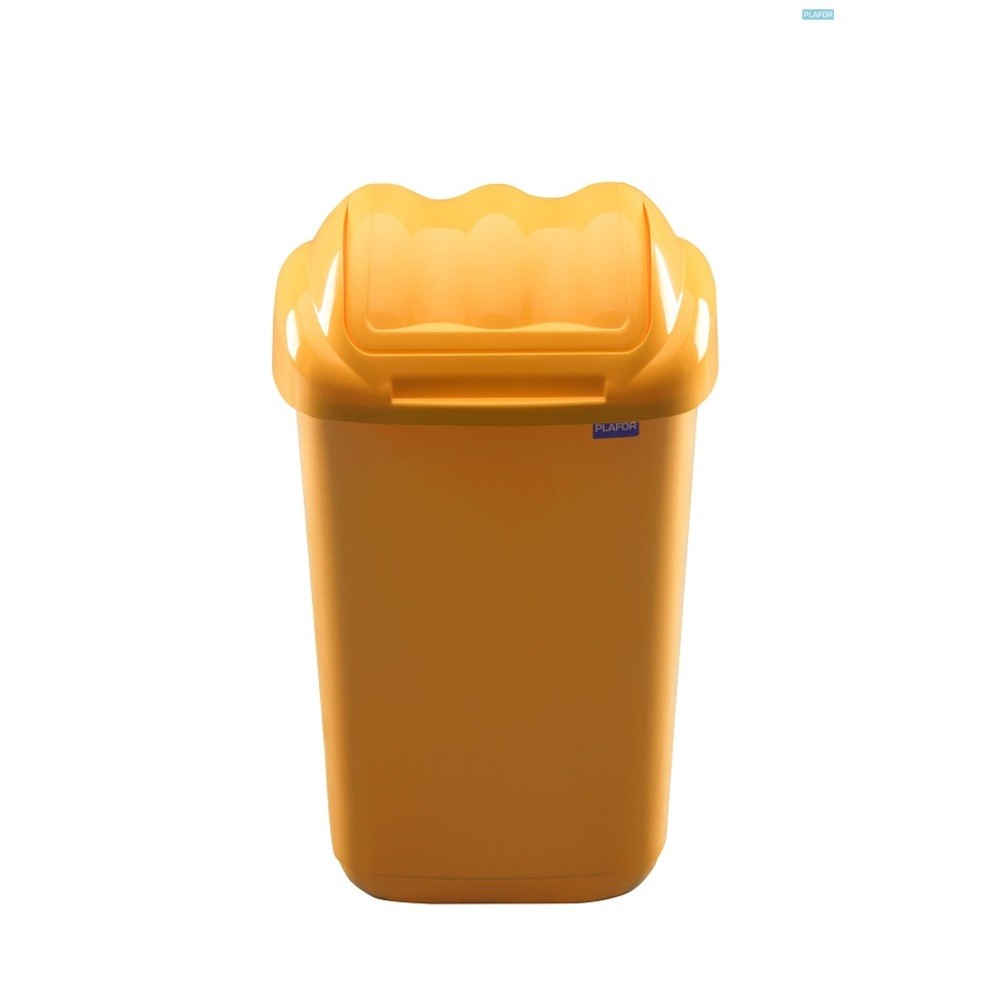 Cos plastic cu capac batant, pentru reciclare selectiva, capacitate 15l, PLAFOR Fala - galben