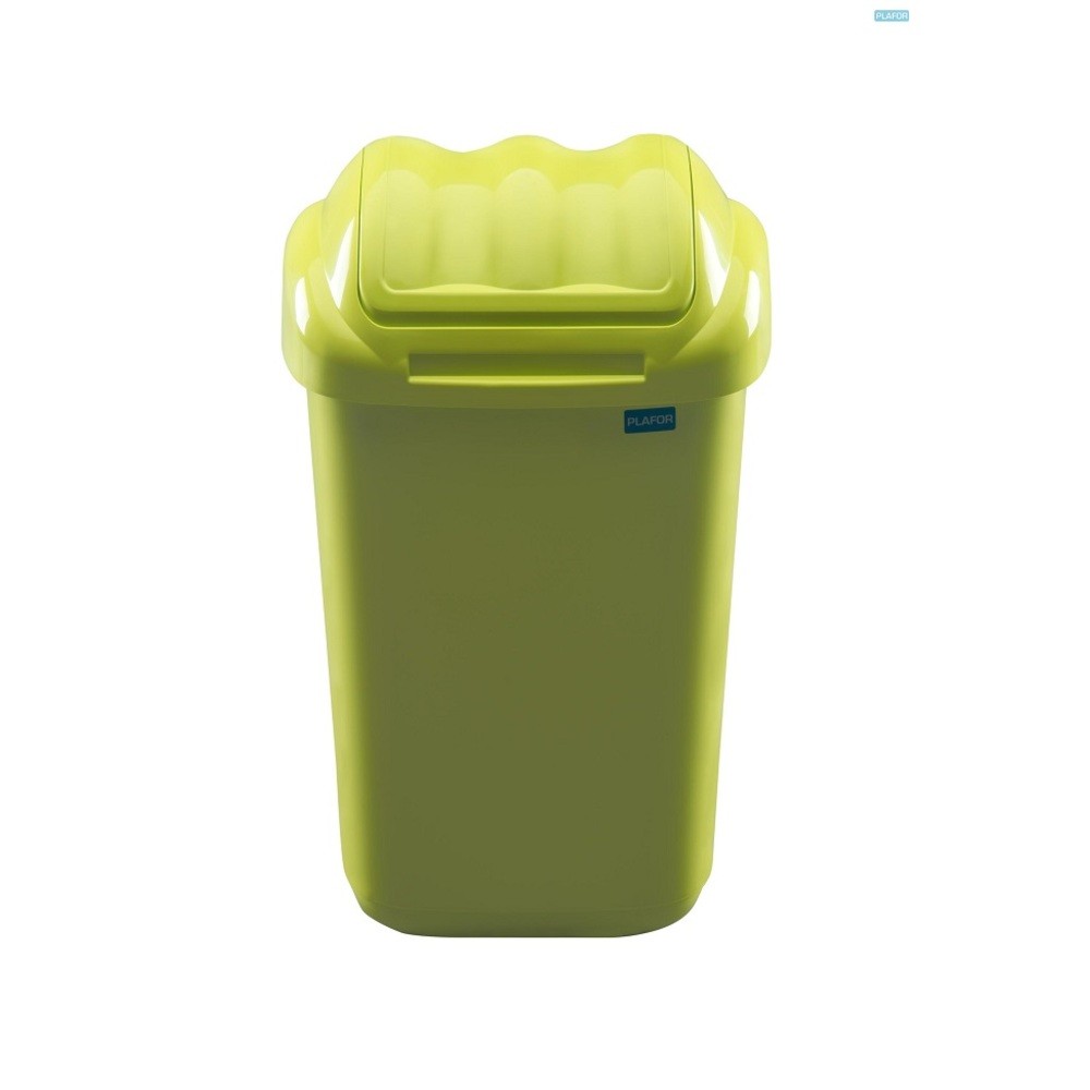 Cos plastic cu capac batant, pentru reciclare selectiva, capacitate 15l, PLAFOR Fala - verde