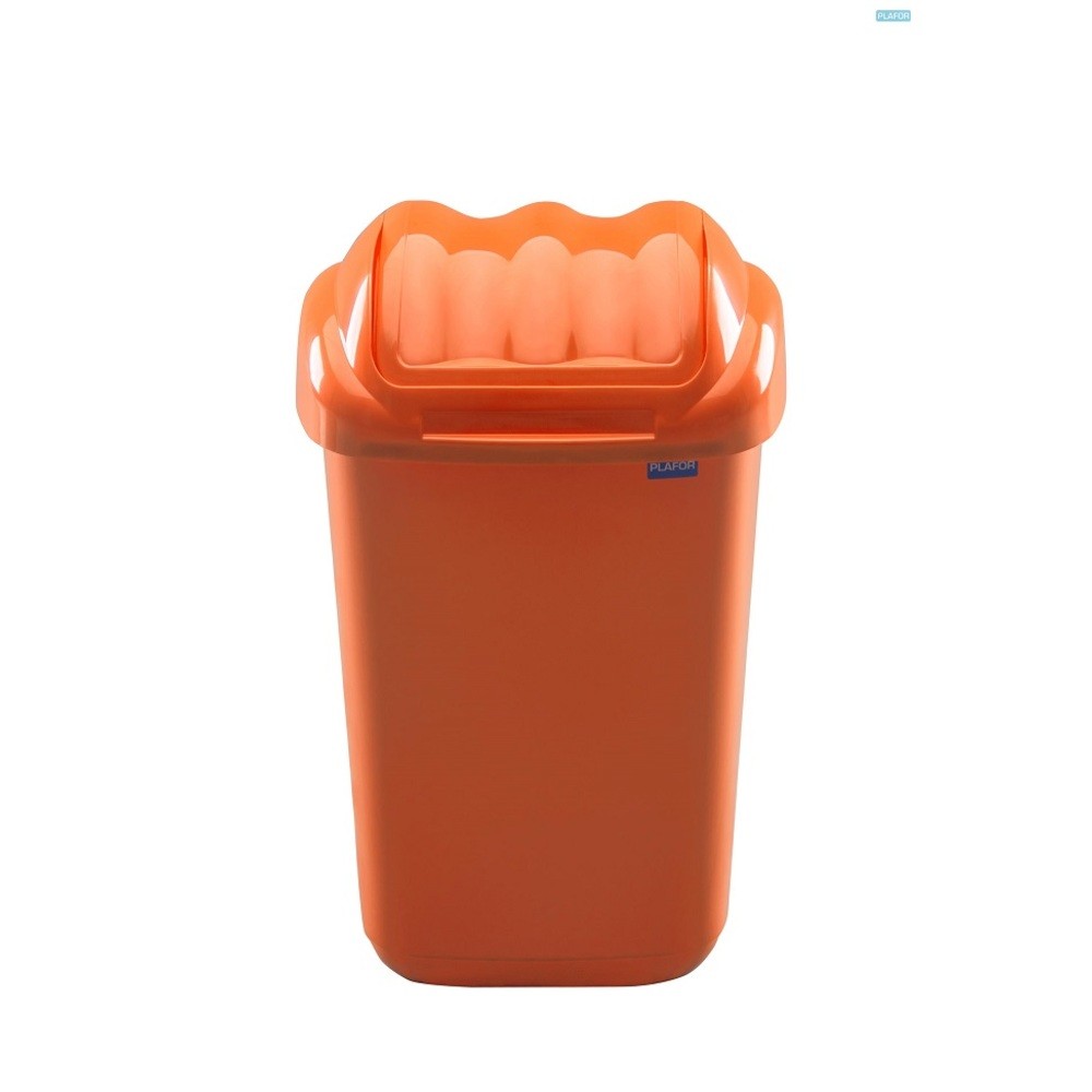 Cos plastic cu capac batant, pentru reciclare selectiva, capacitate 15l, PLAFOR Fala - portocaliu