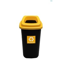 Cos plastic reciclare selectiva, capacitate 28l, PLAFOR Sort - negru cu capac galben - plastic