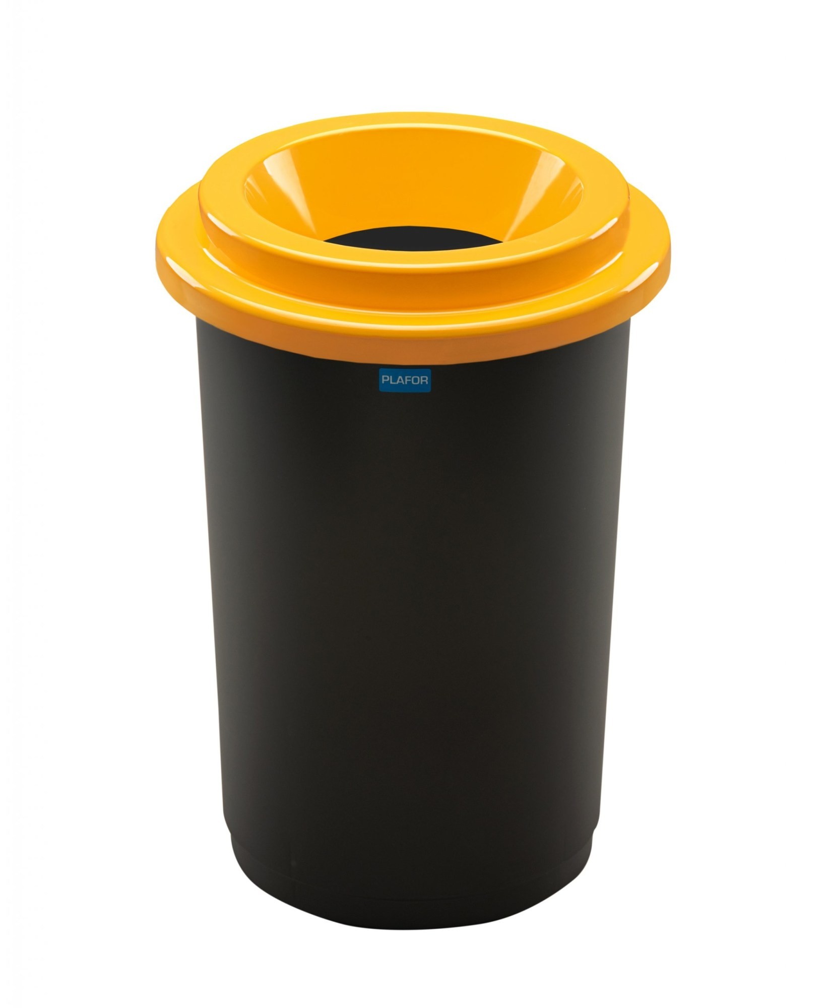 Cos plastic reciclare selectiva, capacitate 50l, PLAFOR Eco - negru cu capac galben - plastic
