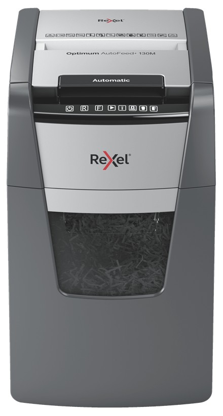 Distrugator documente automat REXEL OPTIMUM 130M, P5, micro-cut (particule), 130 coli, cos 44l, negru
