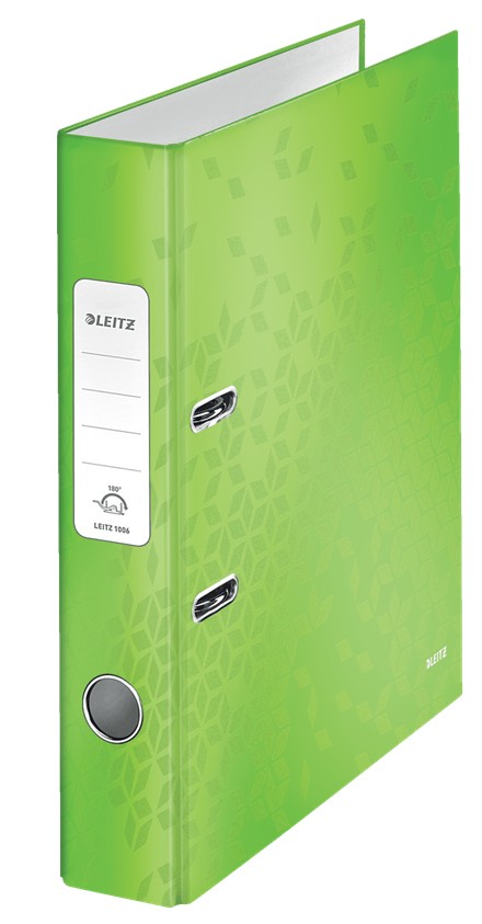 Biblioraft Leitz 180? WOW, carton laminat, partial reciclat, FSC, A4, 52 mm, verde