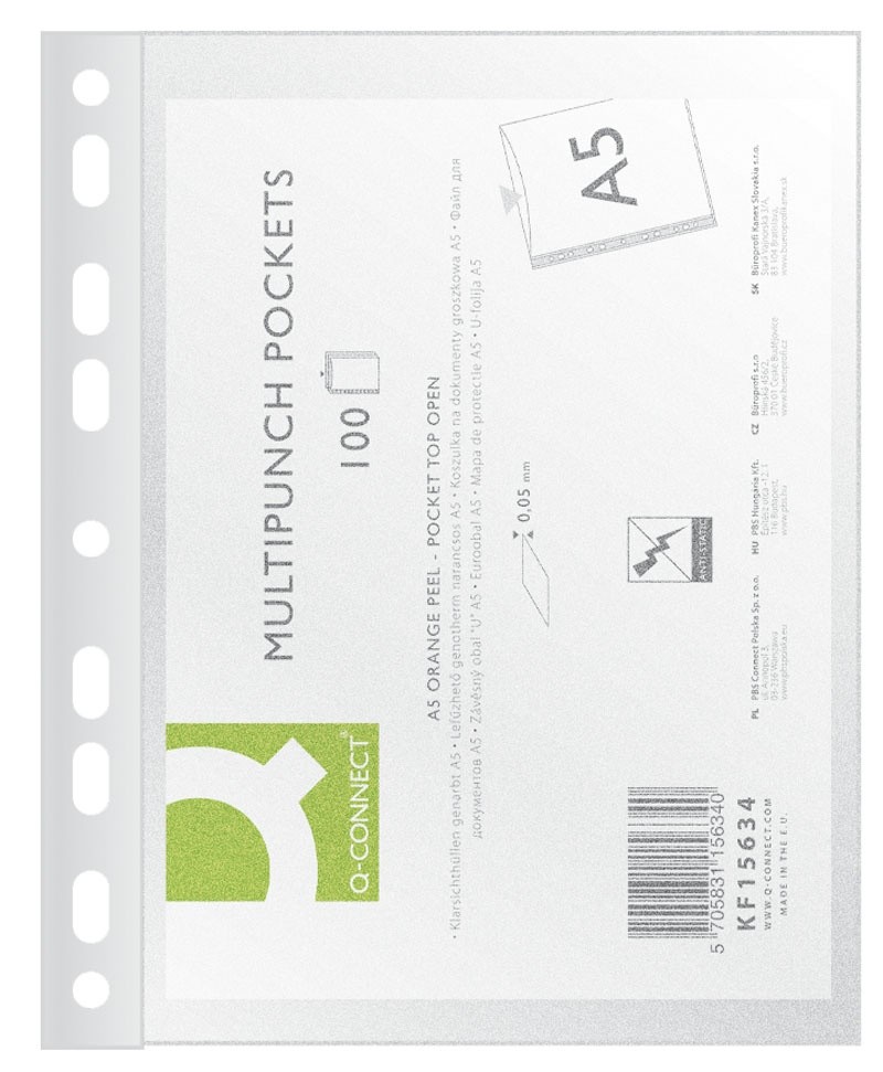 Folie protectie pentru documente A5, 50 microni, 50folii/set, Q-Connect - transparenta