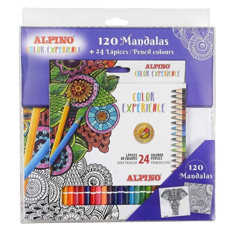 Creioane colorate, cutie carton, 24 culori/set + 120 mandale, ALPINO Color Experience - Premium