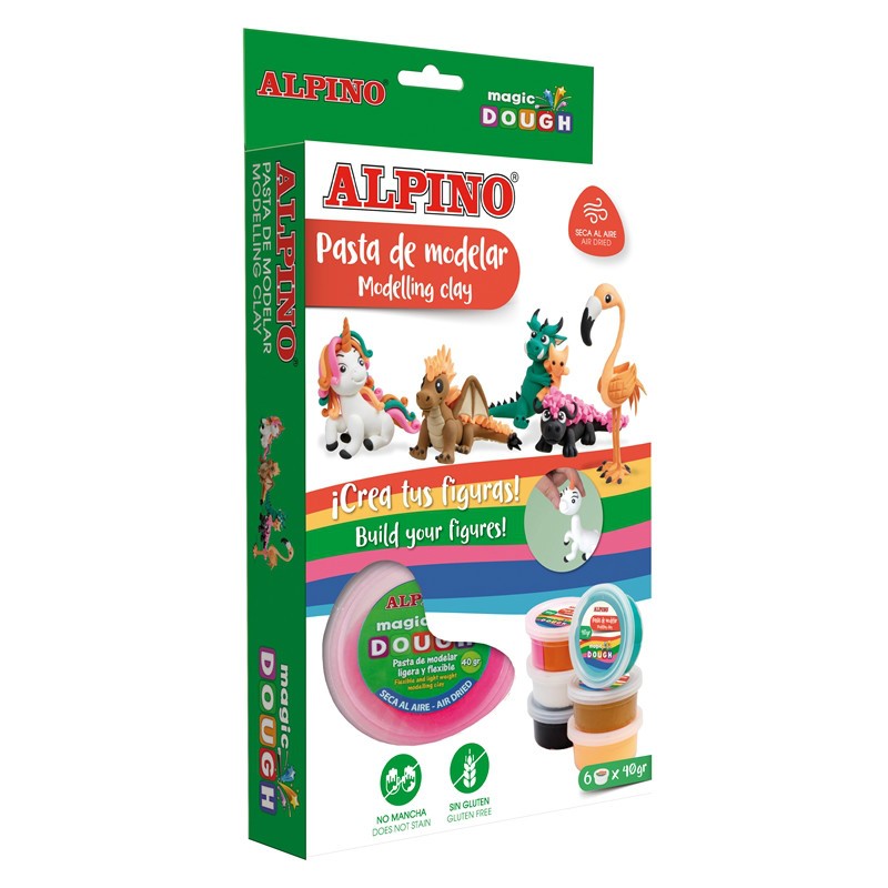 Kit 6 culori x 40gr. plastelina magica, ALPINO Magic Dough - Fantasy Animals