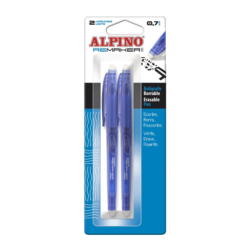 Pix erasable, 0.7mm, 2 buc./blister, ALPINO ReMaker II Soft - albastru