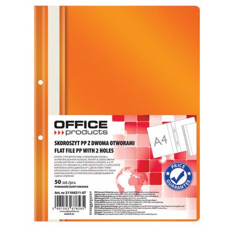 Dosar plastic PP cu sina, cu gauri, grosime 100/170microni, 50 buc/set, Office Products - orange