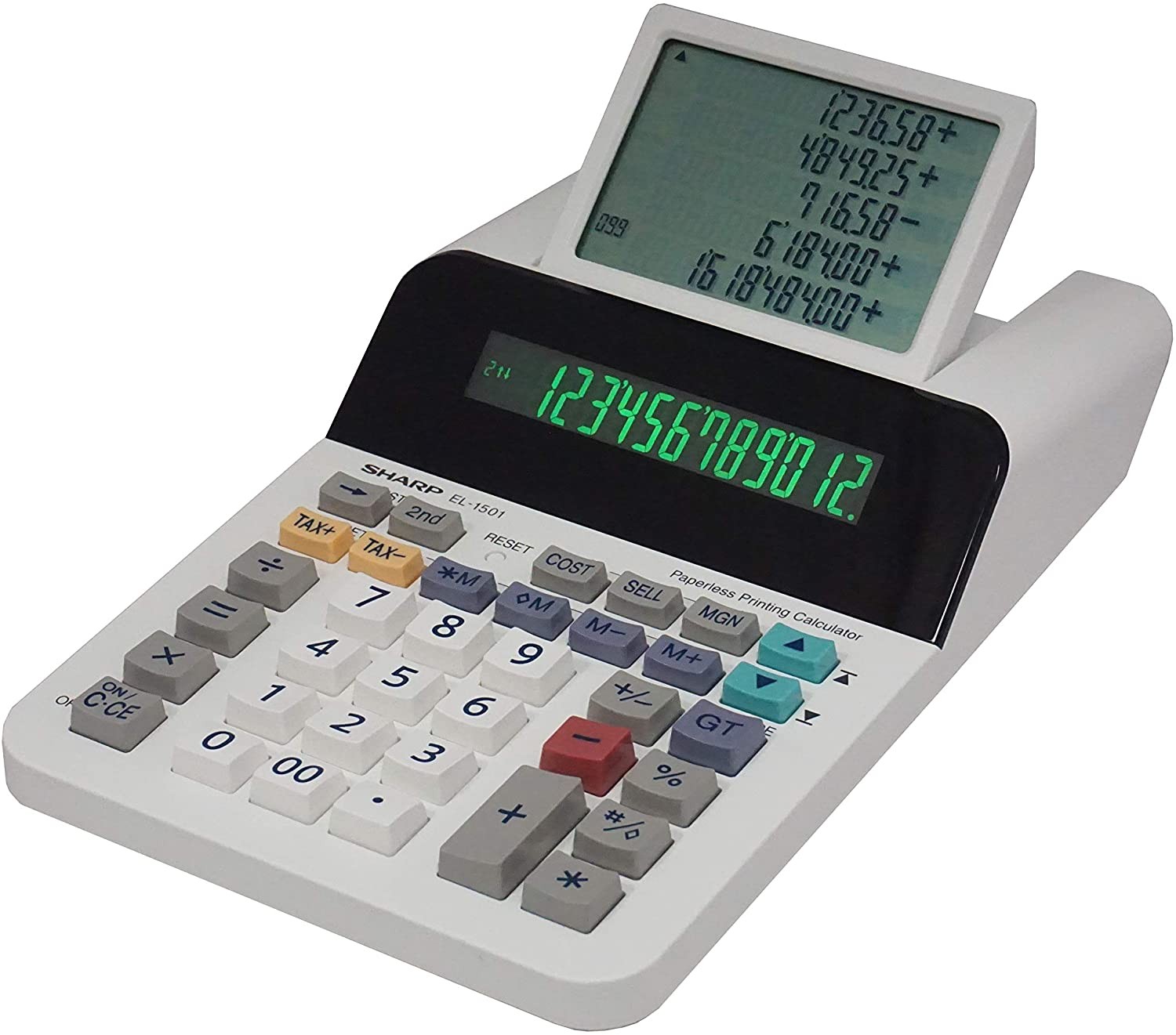 Calculator cu printare pe afisaj (fara rola hartie), 12 digits, 228 x 150 x 62 mm, SHARP EL-1501 - alb