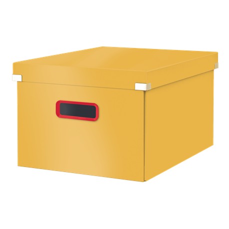 Cutie depozitare LEITZ Cosy Click & Store, carton laminat, pliabila, cu capac si maner, 28x20x37 cm, galben chihlimbar
