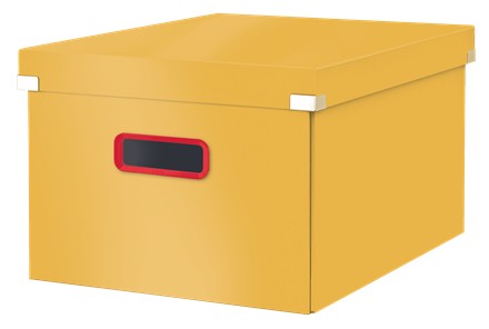 Cutie depozitare LEITZ Cosy Click & Store, carton laminat, pliabila, cu capac si maner, 28x20x37 cm, galben chihlimbar
