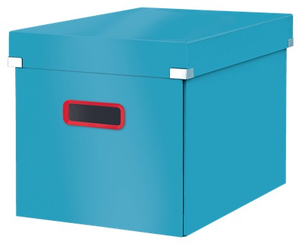Cutie depozitare LEITZ Cosy Click & Store, carton laminat, pliabila, cu capac si maner, 32x31x36 cm, albastru celest