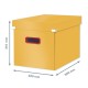 Cutie depozitare LEITZ Cosy Click & Store, carton laminat, pliabila, cu capac si maner, 32x31x36 cm, galben chihlimbar