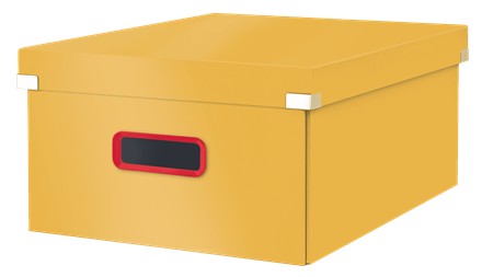 Cutie depozitare LEITZ Cosy Click & Store, carton laminat, pliabila, cu capac si maner, 36x20x48 cm, galben chihlimbar