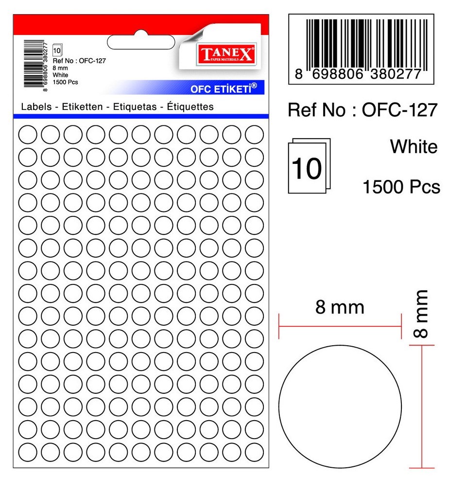 Etichete autoadezive color, D 8 mm, 750 buc/set - gri