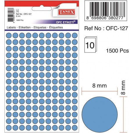 Etichete autoadezive color, D 8 mm, 750 buc/set - albastru