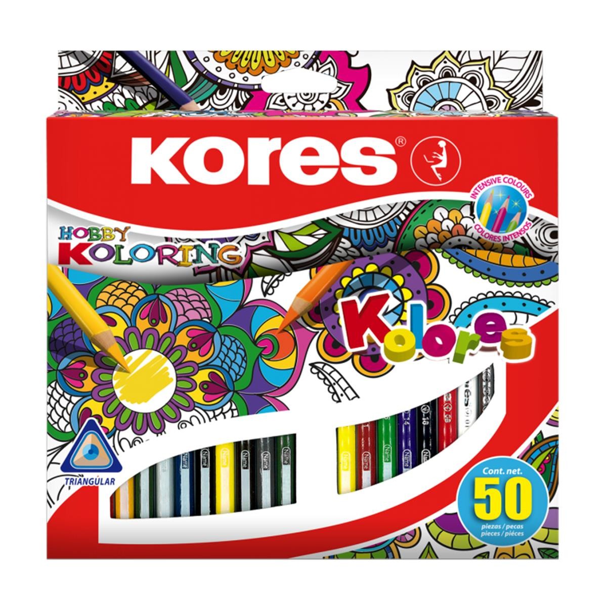 Creioane colorate triunghiulare Kores, 50 bucati/set