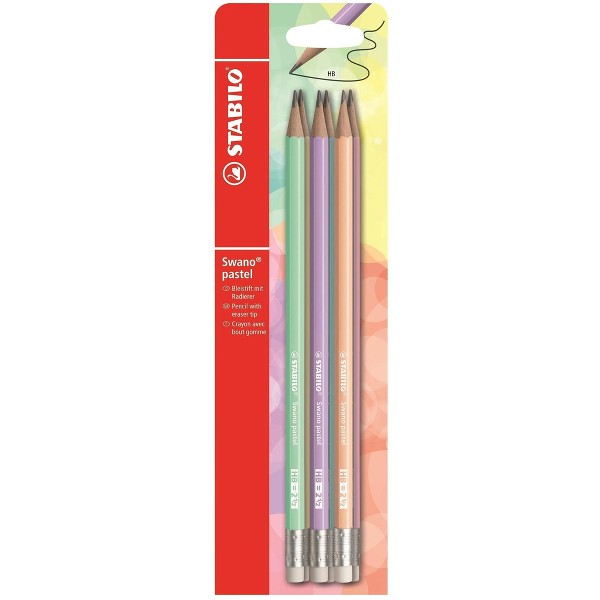 Creion grafit HB Stabilo, cu radiera, corp in culori pastelate, 6 buc/set