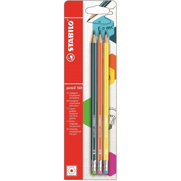 Set 3 creioane grafit tip HB 160, cu radiera