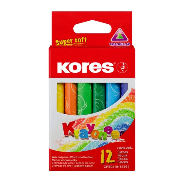 Creioane colorate cerate Jumbo Kores, 12 bucati/set