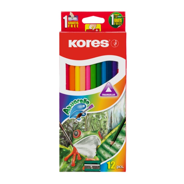 Creioane colorate pe baza de apa Kores, cu pensula, 12 bucati/set