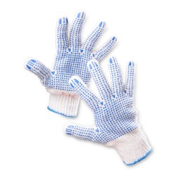 Manusi protectie, standard EN420, degete cauciucate cu polyurethan - marimea 10 - alb cu albastru