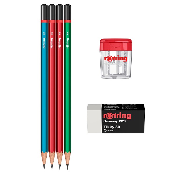 Set 4 creioane grafit Rotring, HB, radiera Tikky30, ascutitoare