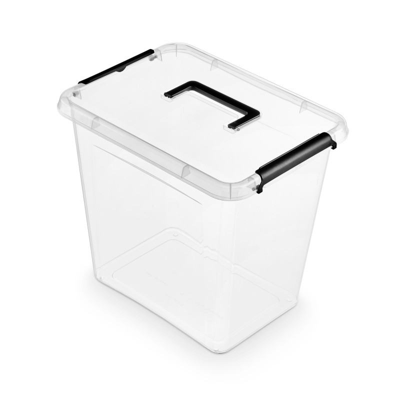 Container plastic cu capac, transparent, ORPLAST Simple box - capacitate 30L - cu maner