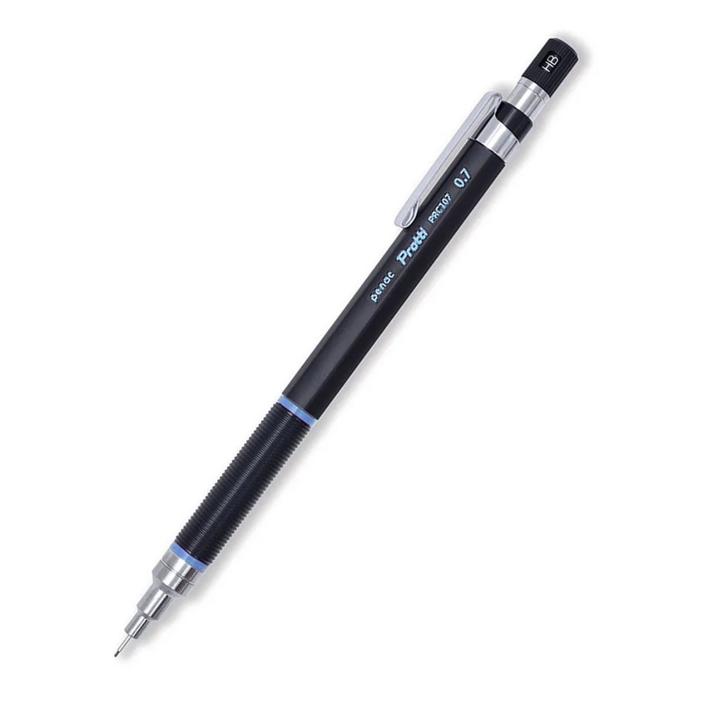 Creion mecanic profesional PENAC Protti PRC-107, 0.7mm, con metalic, varf retractabil, negru/sky blue, in blister