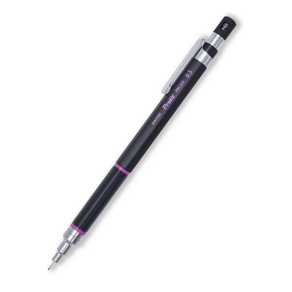 Creion mecanic profesional PENAC Protti PRC-105, 0.5mm, con metalic, varf retractabil, negru/violet, in blister