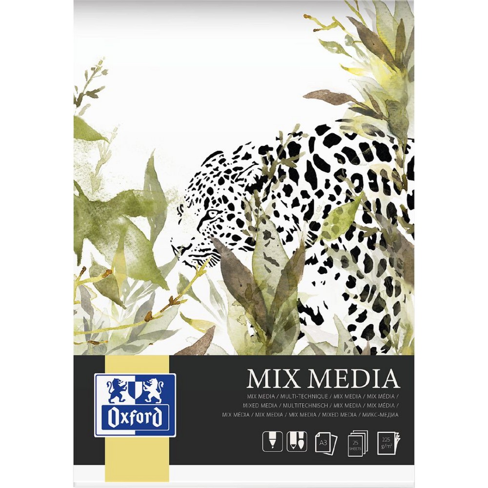 Bloc de desen OXFORD Mixed Media, A3, 25 file - 225g/mp, coperta carton - design leopard