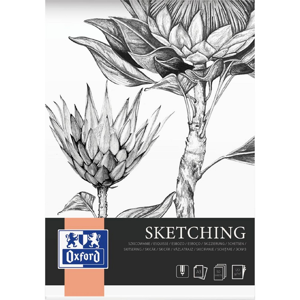 Bloc de desen OXFORD Sketching, A3, 50 file - 120g/mp, coperta carton - design flori