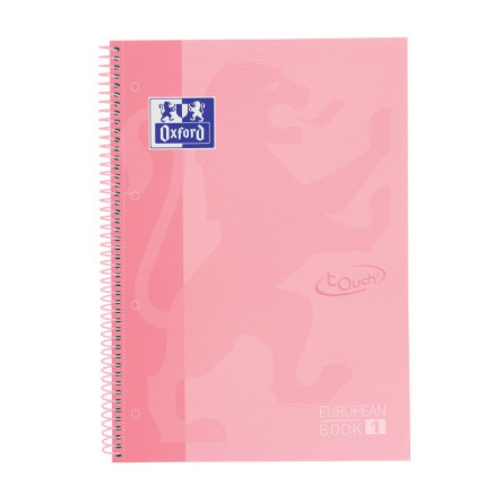 Caiet cu spirala, OXFORD Europeanbook 1, A4+, 80 file-90g/mp, hardcover roz pastel, Scribzee-dictando