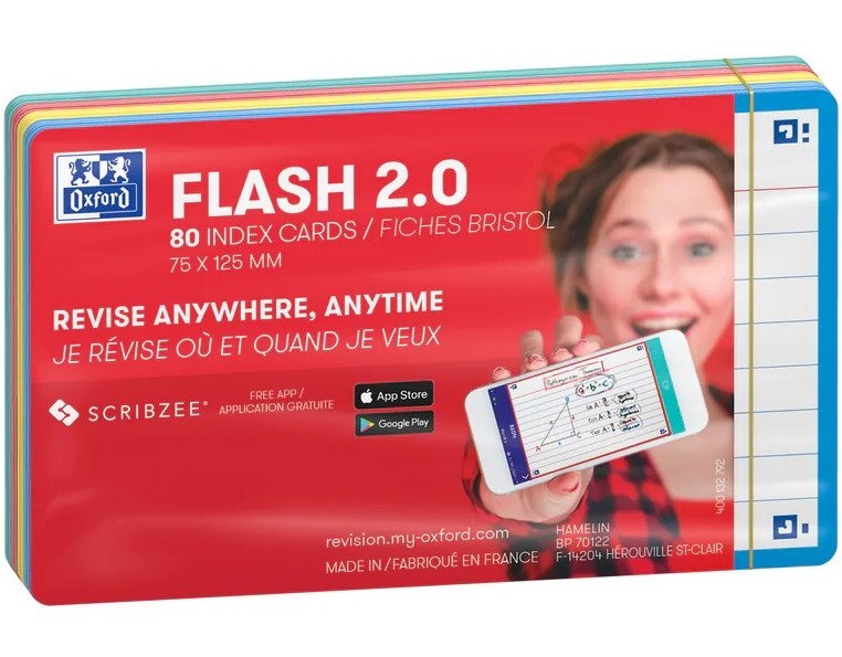 OXFORD Flash Cards 2.0, 4 x 20 flash cards/set, A7(75 x 125mm), Scribzee-dict-margine culori asortate