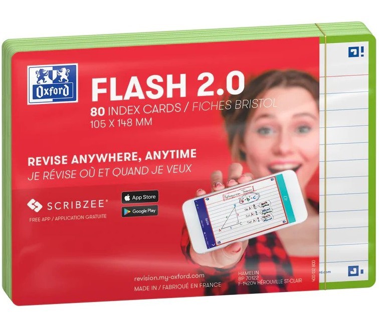 OXFORD Flash Cards 2.0, 80 flash cards/set, A6(105 x 148mm), Scribzee-dict-margine verde