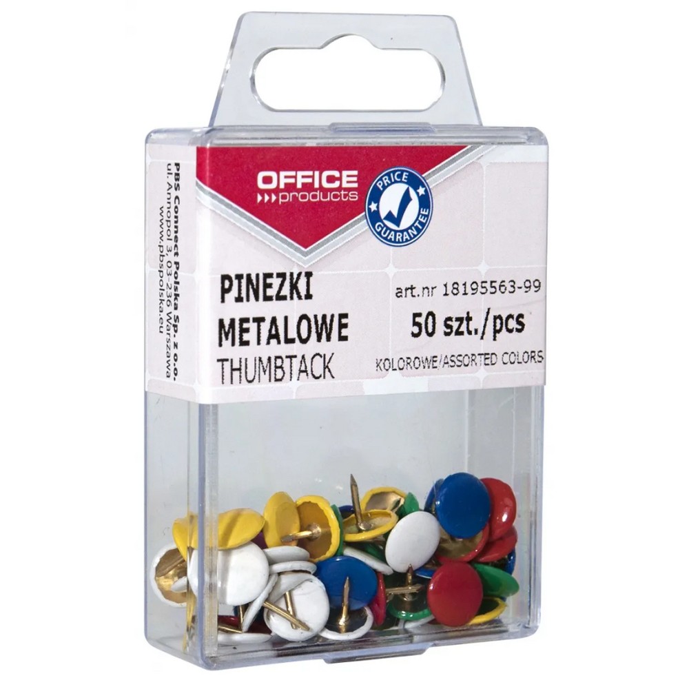 Pioneze metalice colorate, 50 buc/cutie, Office Products - culori asortate