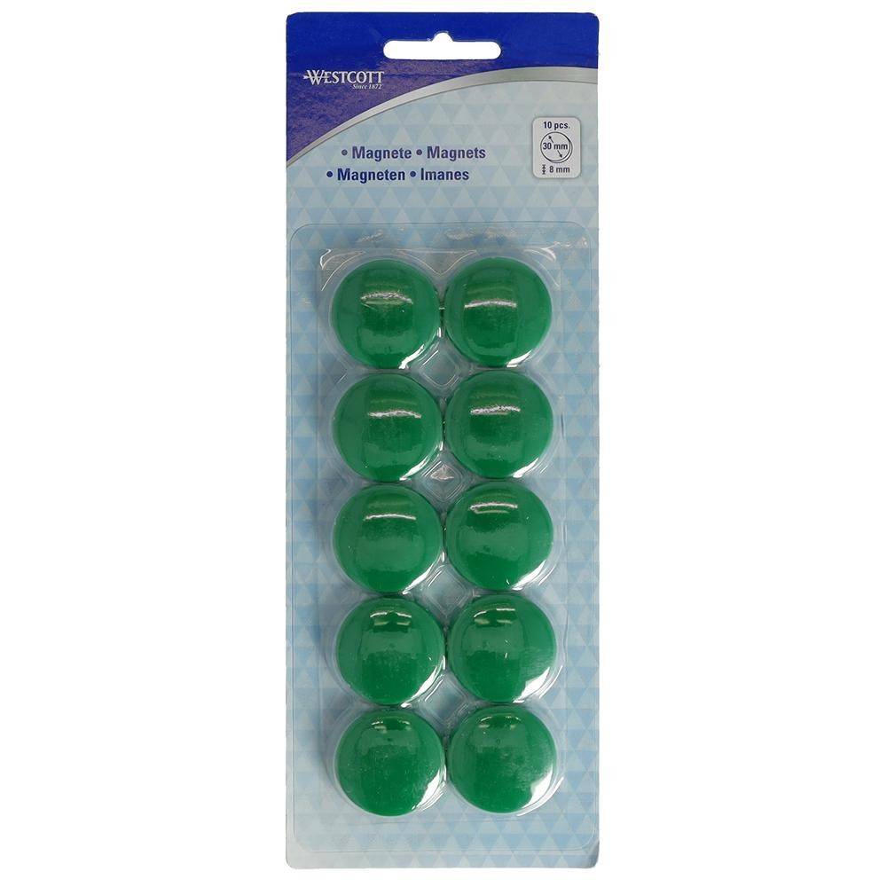 Set 10 magneti Westcott, d30 mm, verde, sustin 6/8 coli