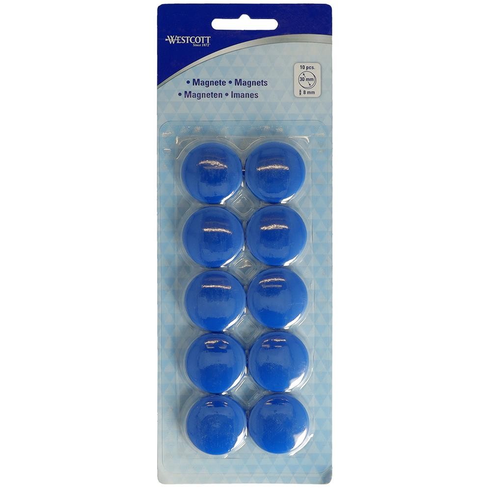Set 10 magneti Westcott, d30 mm, albastru, sustin 6/8 coli