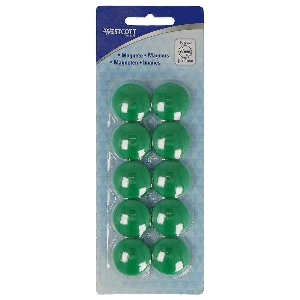 Set 10 magneti Westcott, d25 mm, verde, sustin 4/6 coli