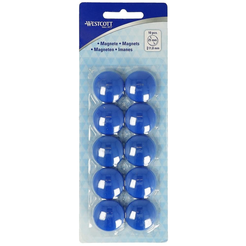 Set 10 magneti Westcott, d25 mm, albastru, sustin 4/6 coli