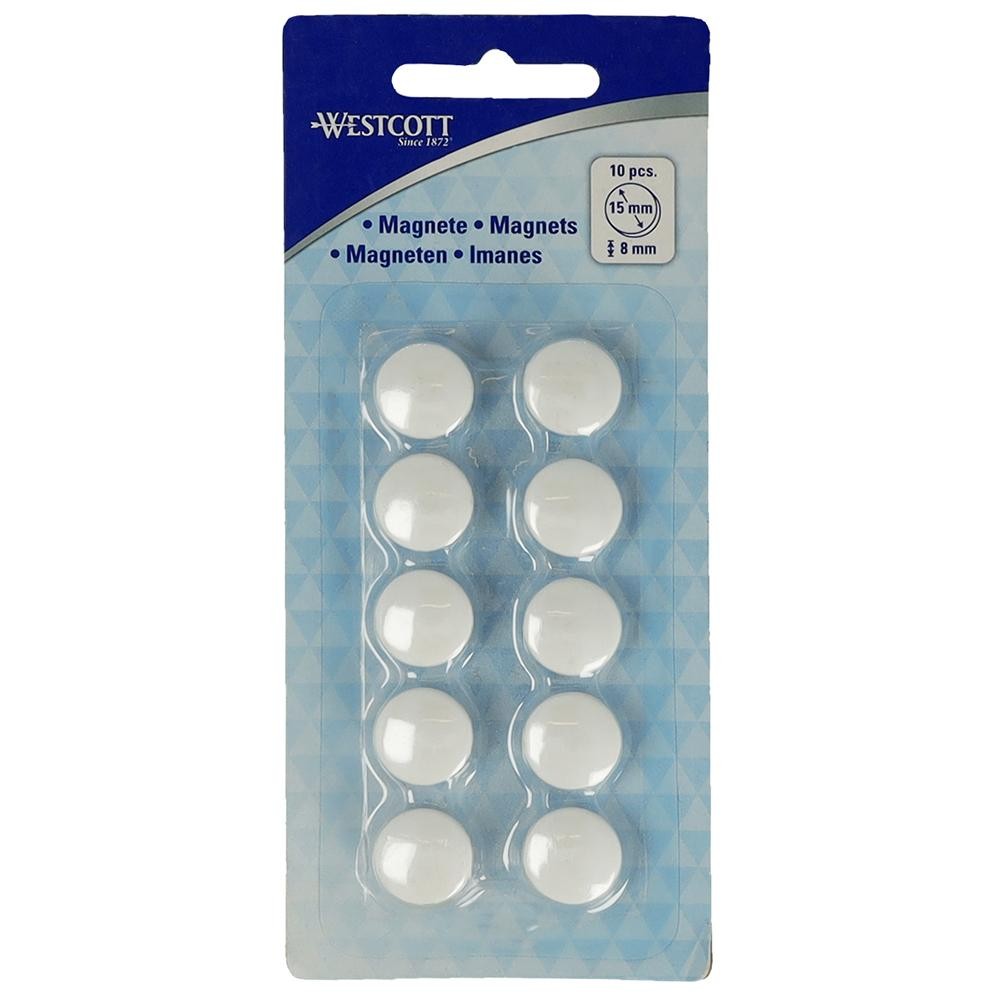 Set 10 magneti Westcott, d15 mm, alb, sustin 3/4 coli