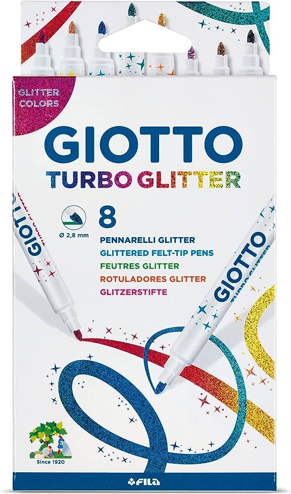 Carioca cu 2 capete, 8 culori/blister, GIOTTO Turbo Glitter