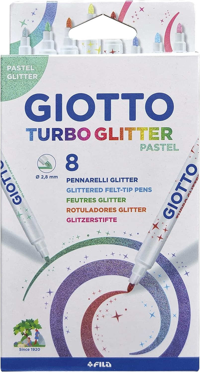 Carioca cu sclipici, 8 culori/blister, GIOTTO Turbo Glitter